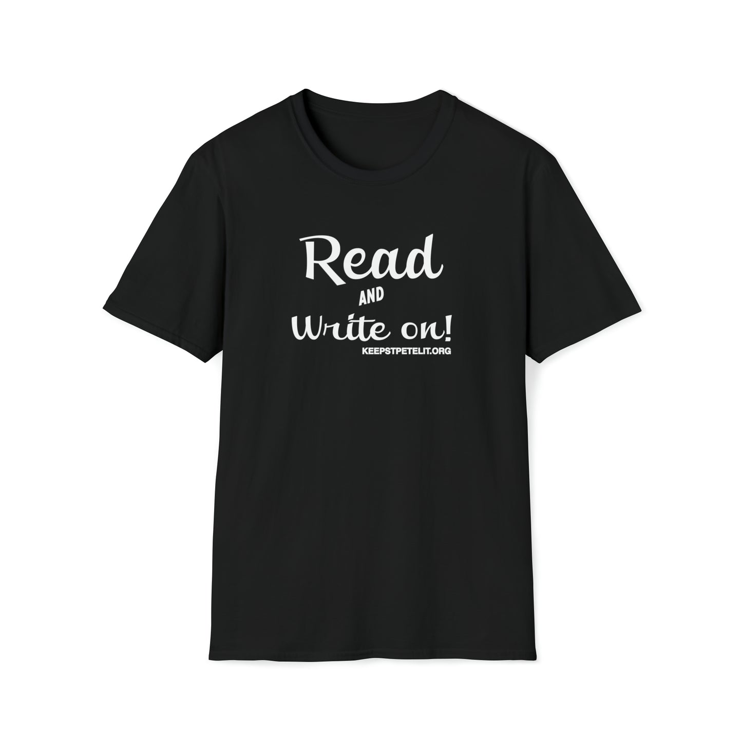 Read and Write On Black Unisex Softstyle T-Shirt